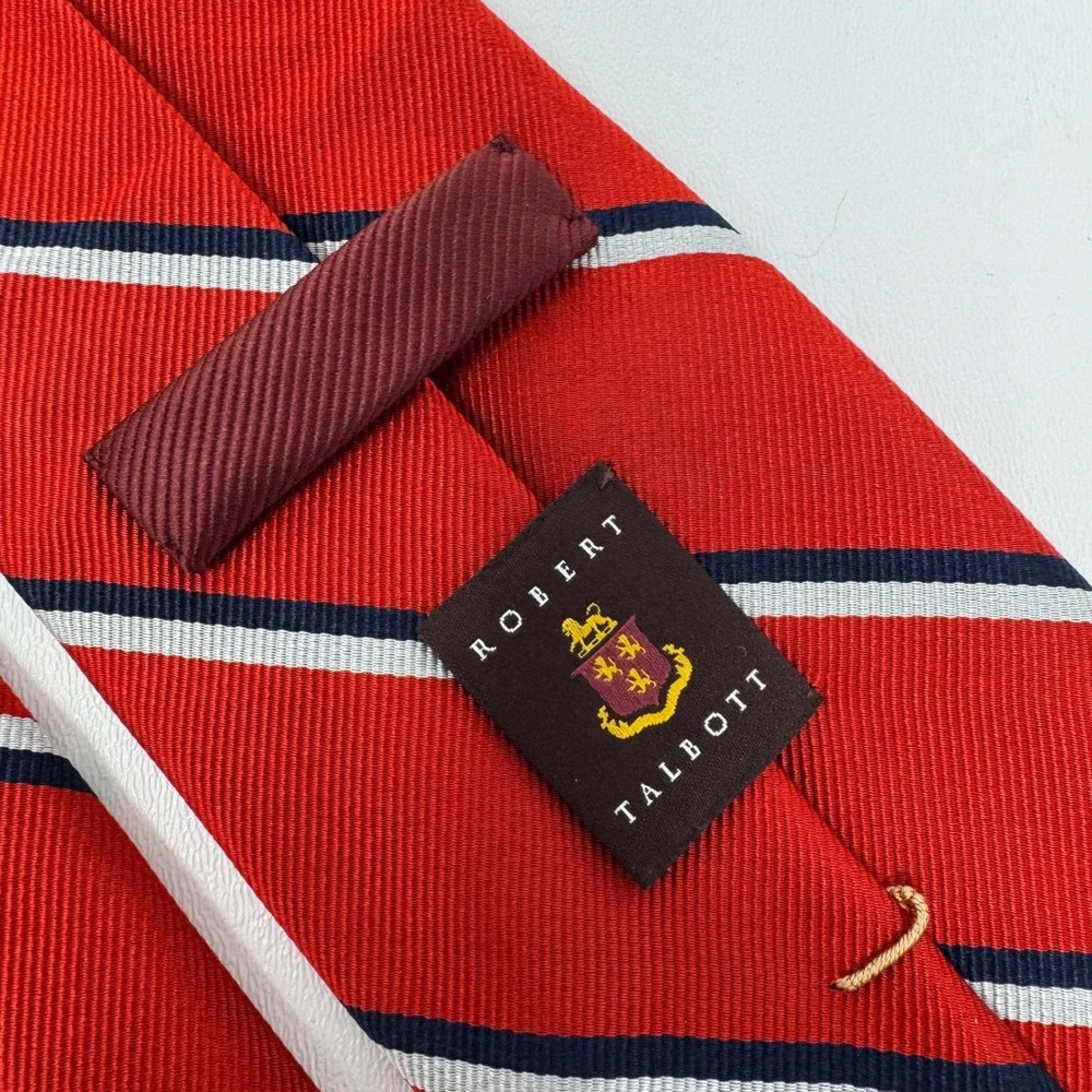 Robert‎ Talbott Mens Silk Repp Tie Red Blue White Striped Monterey California